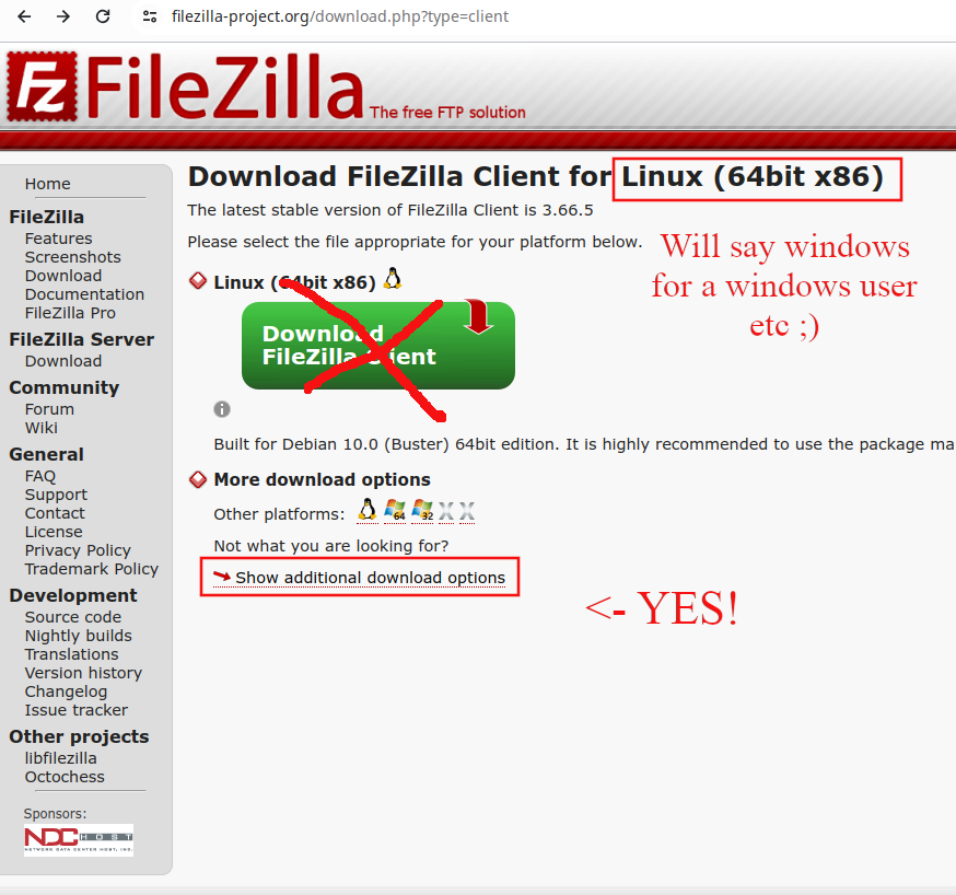 avoid installing some adware with the main filezilla link