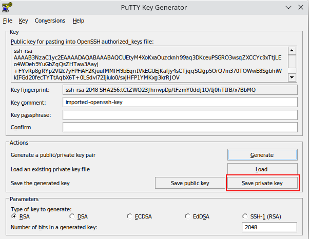Save the Private Key without password