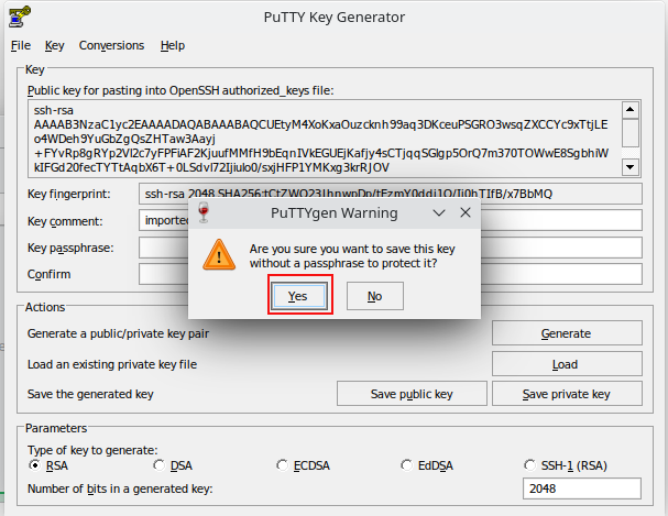Save PPK file without a password