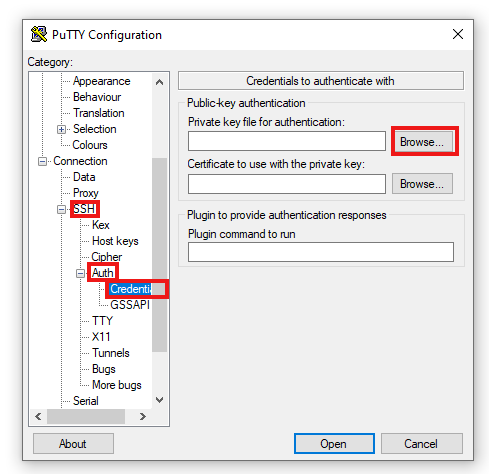 Alternative location for setting up the ssh key under putty